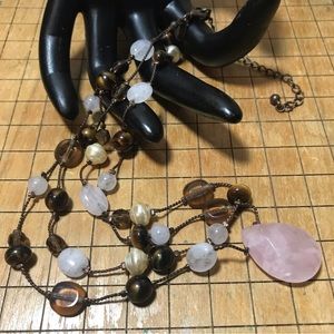 Lia Sophia Rose Quartz Crystal Stone Necklace 19”L Lobster Claw Clasp EVC